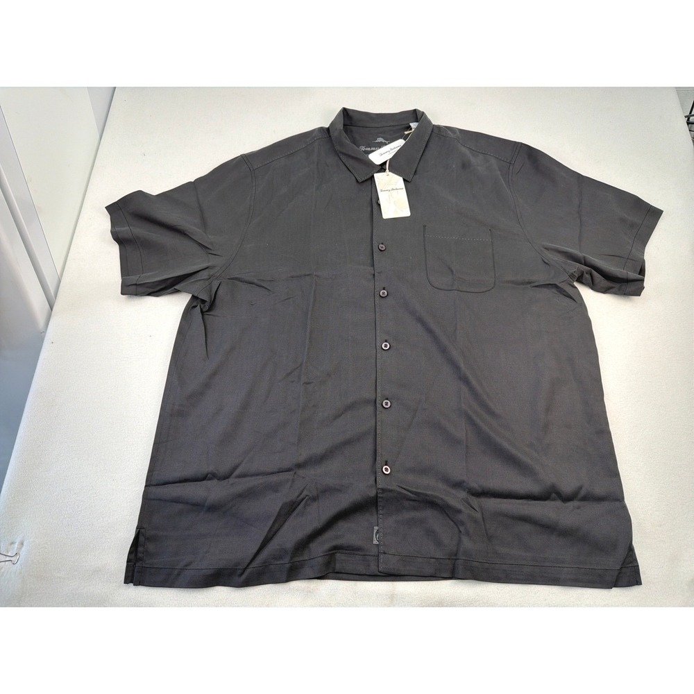 Tommy Bahama SS Harbor Luxe Black Silk Blend Herringbone Shirt XXXL ST327533 New